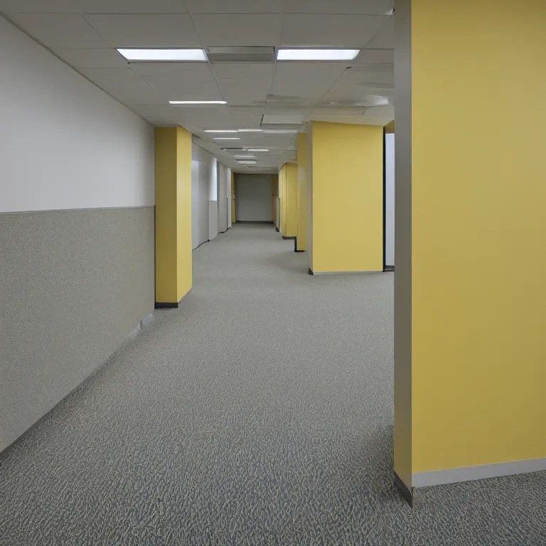 liminal abandoned office hallways with walls and Stable Diffusion