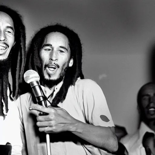 bob marley and steve jobs singing together Stable Diffusion OpenArt