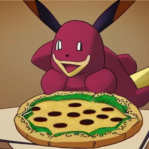 realistic detailed image of a Pokémon eating pizza Stable Diffusion