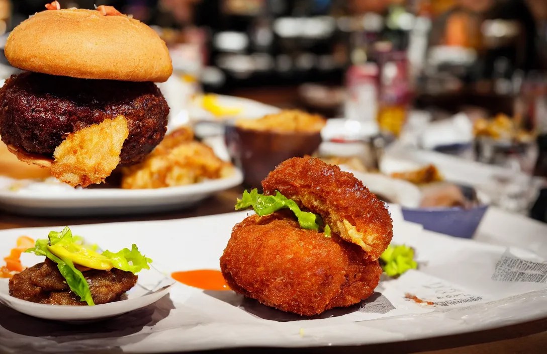 deep fried Hamburger, food photography, award winning, Stable