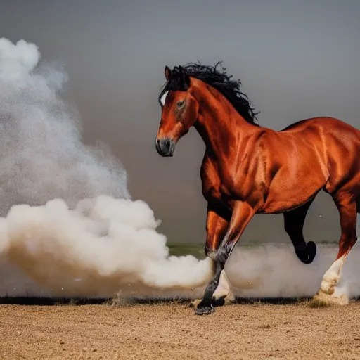 photo of a horse doing a burnout. sigma 8 5 mm f / 8 Stable Diffusion