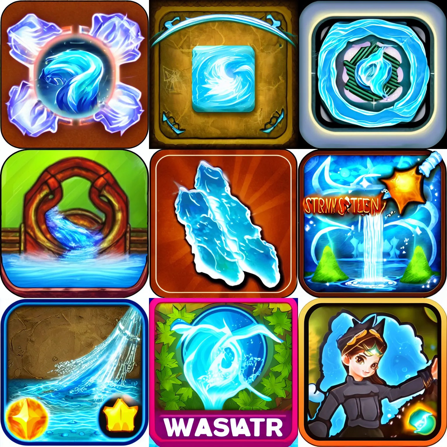 water stream magic skill icon Stable Diffusion