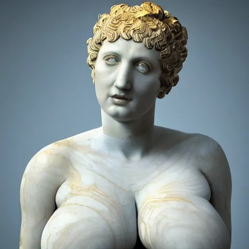 a roman statue made of white marble with gold veins, Stable Diffusion