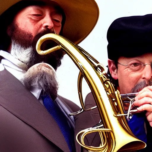 photo of chuck mangione hugging his flugelhorn Stable Diffusion OpenArt