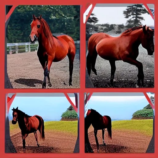 4 progressive frames of a horse running frame by Stable Diffusion