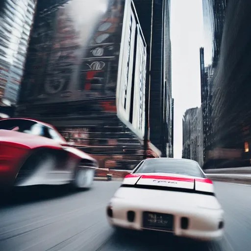 photo of a porsche 9 1 1 9 6 4 drifting through nyc, Stable Diffusion