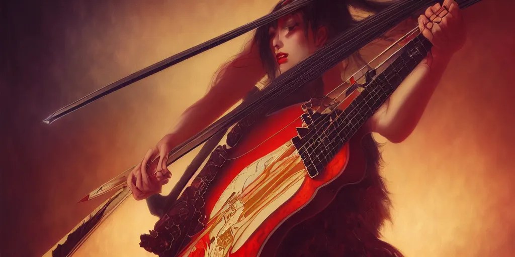 a katana guitar by karol bak, james jean, tom bagshaw, Stable Diffusion