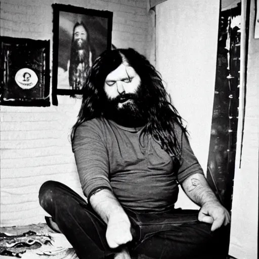 photo of heavyset man with long hair and beard, Stable Diffusion