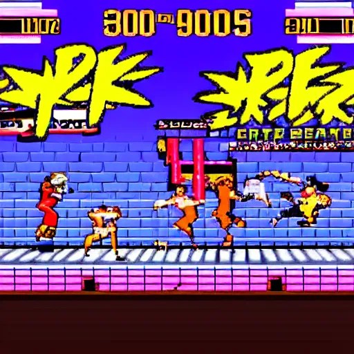 “screenshot of a 90’s beat ‘em up arcade game” Stable Diffusion