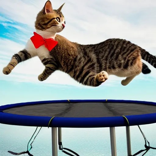 cat jumping off a jet fueled trampoline Stable Diffusion