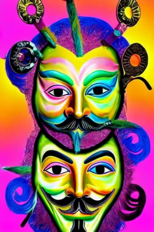 guy fawkes mask, lisa frank + salvador dali, Stable Diffusion OpenArt