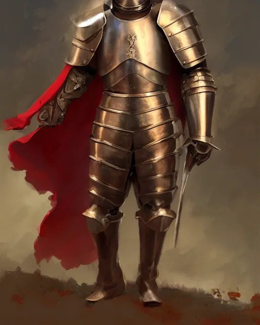 A medieval knight wearing bronze plate armor and a red Stable Diffusion