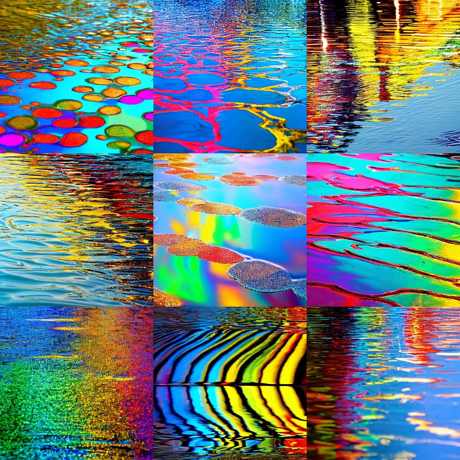 colorful glistening water reflections on the ground Stable Diffusion