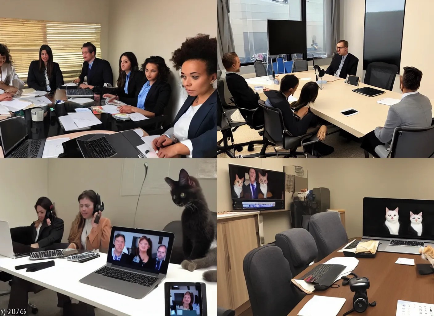 business cats on Zoom holding a very important meeting Stable