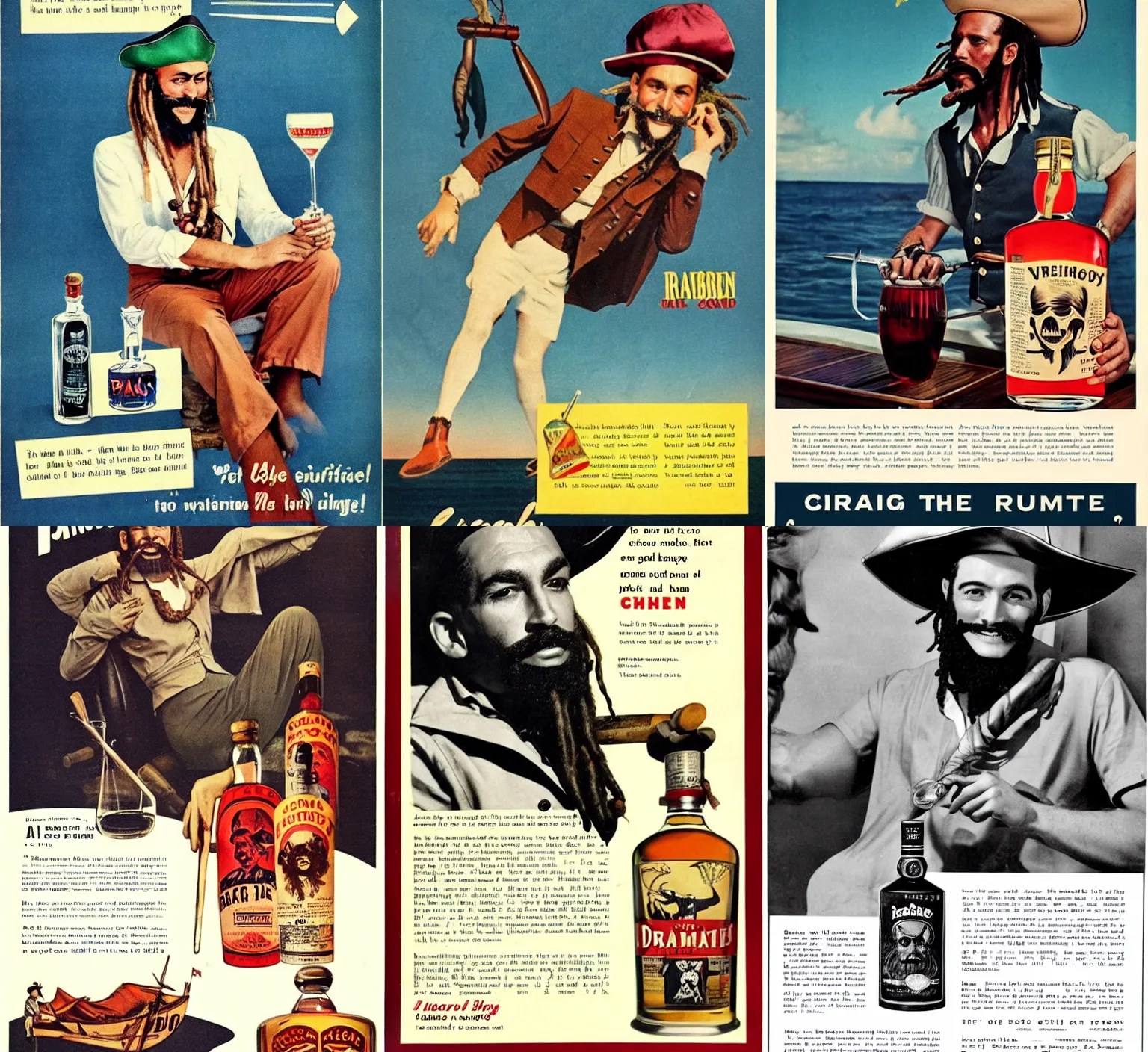 1960 vintage rum ad featuring a real pirate with Stable Diffusion