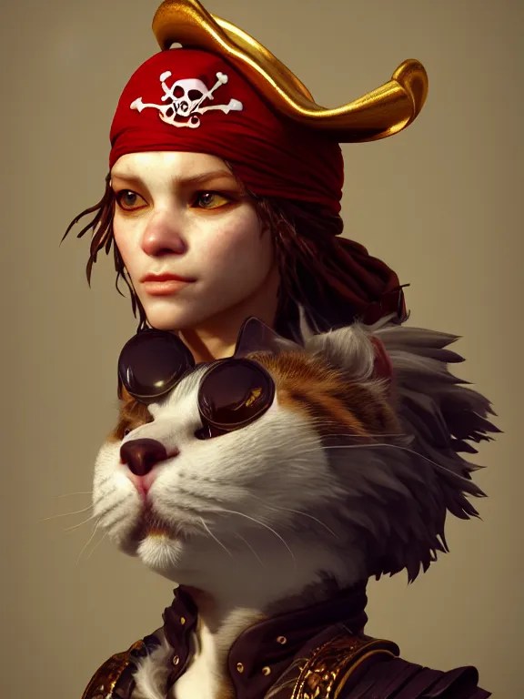 detailed portrait of pirate cat, hyper detailed, Stable Diffusion