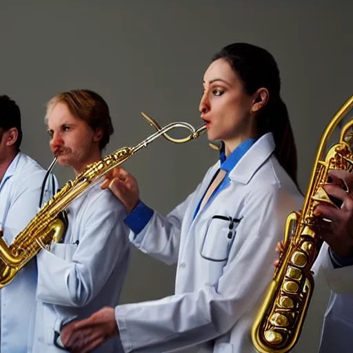 doctors playing medical saxophones during an emergency Stable