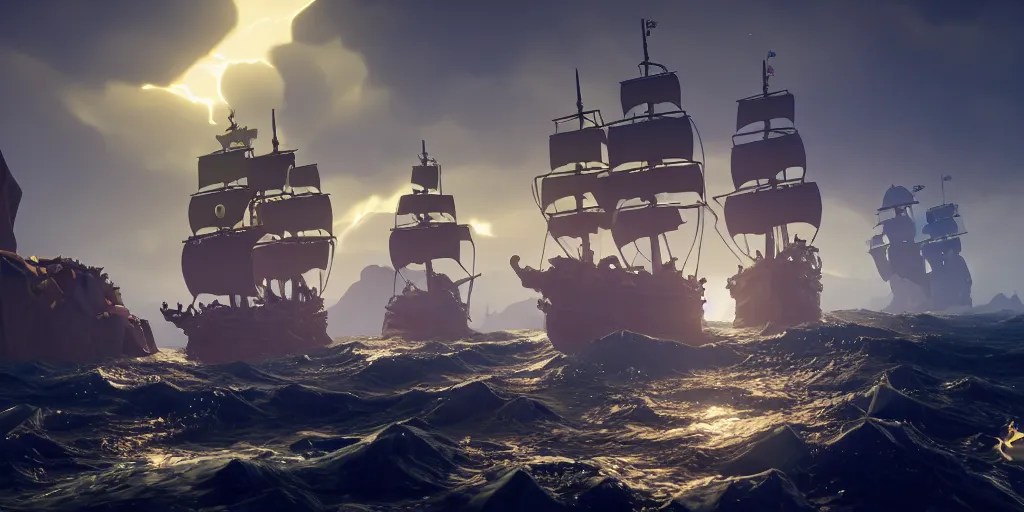 sea of thieves screenshot, a chtulhu is visible, | Stable Diffusion