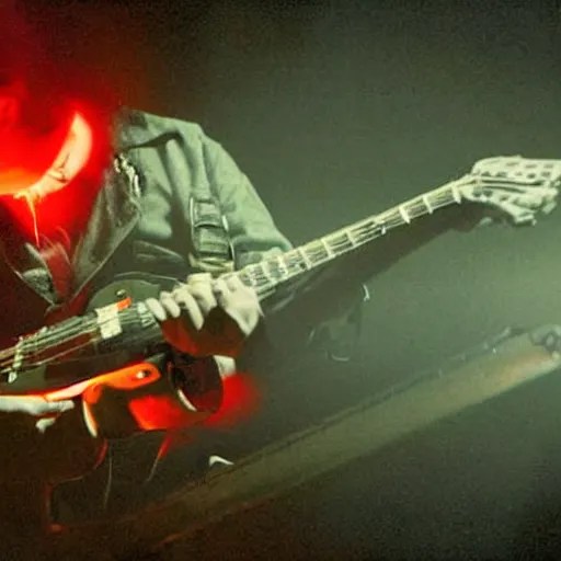 Trent Reznor smashing a guitar on a synthesizer, dust, Stable