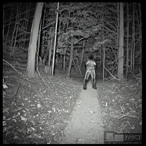 trail cam footage of a sasquatch, night vision Stable Diffusion