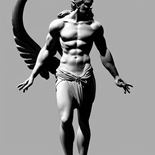 Hermes, greek god, black and white, digital painting, Stable Diffusion