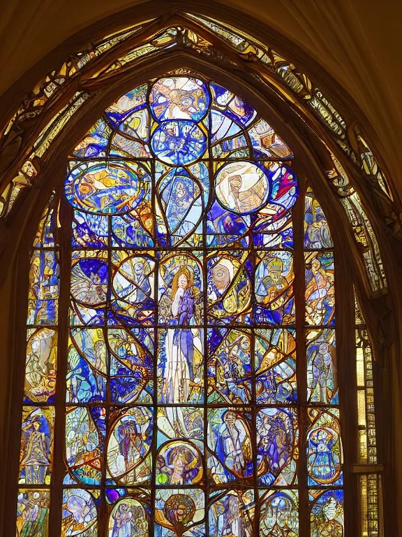 an modern church window by alfons mucha and greg Stable Diffusion