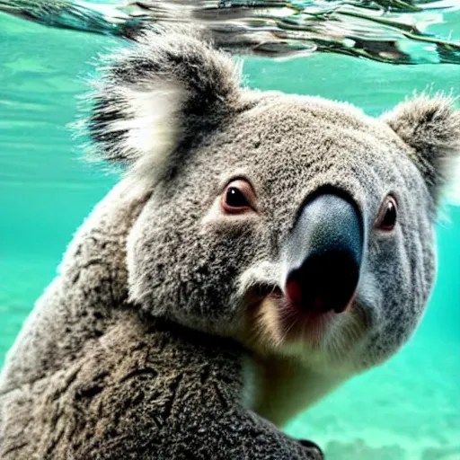 koala swimming under water with his friend a frog Stable Diffusion