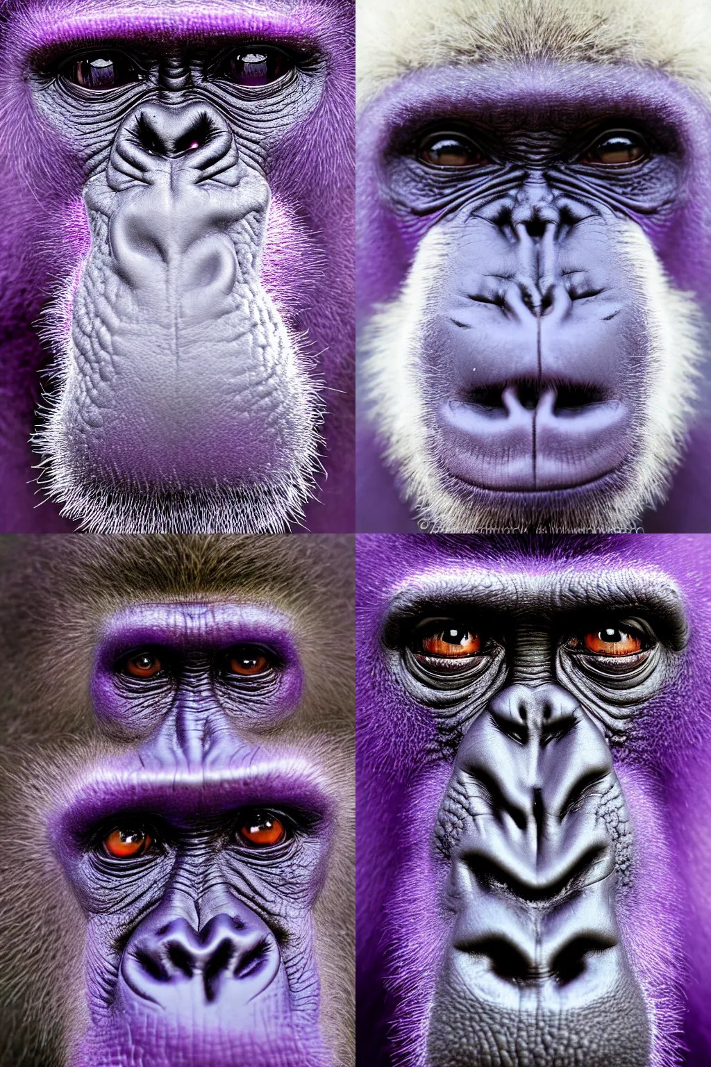 purple gorilla, award winning photograph, face closeup Stable