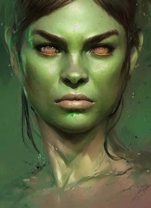 green orc female, light green tone beautiful face, by Stable Diffusion