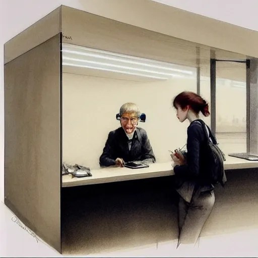 2 0 5 0 s minimalist customer service counter at Stable Diffusion