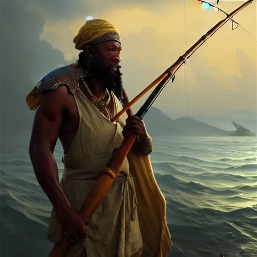 fisherman, male, Jamaican, wide angle, parting the Stable Diffusion