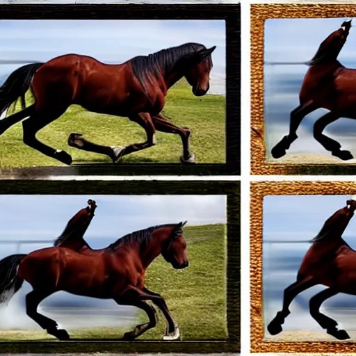 4 frames of a horse running frame by frame from a Stable