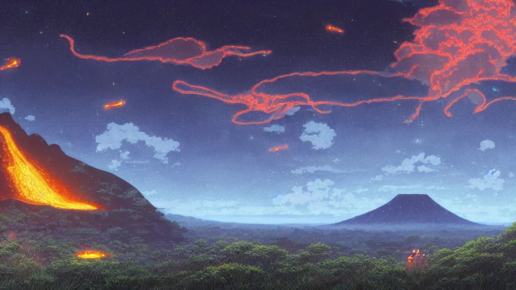 highly detailed illustration of a volcanic landscape Stable Diffusion