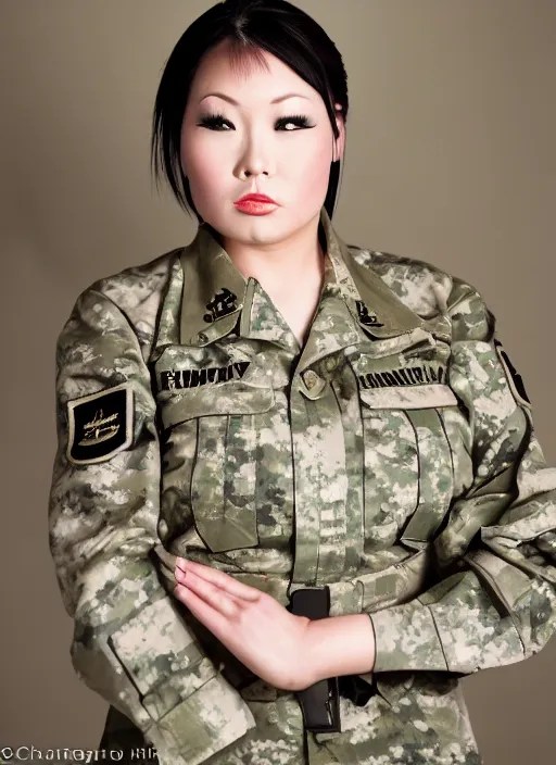 portrait of hitomi tanaka wearing a military uniform, | Stable Diffusion
