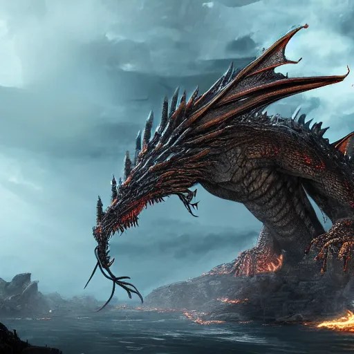 A huge dragon with 10 hands breathing fire, Highly Stable Diffusion