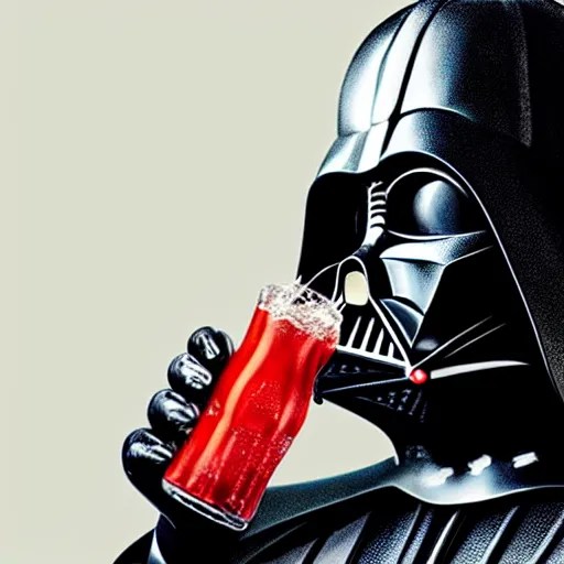 Darth Vader drinking CocaCola, photorealistic art Stable Diffusion