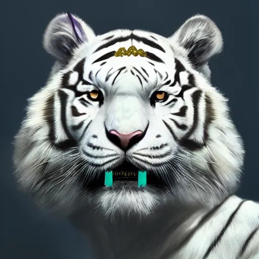 artwork of a white tiger king with gold crown and blue Stable Diffusion OpenArt