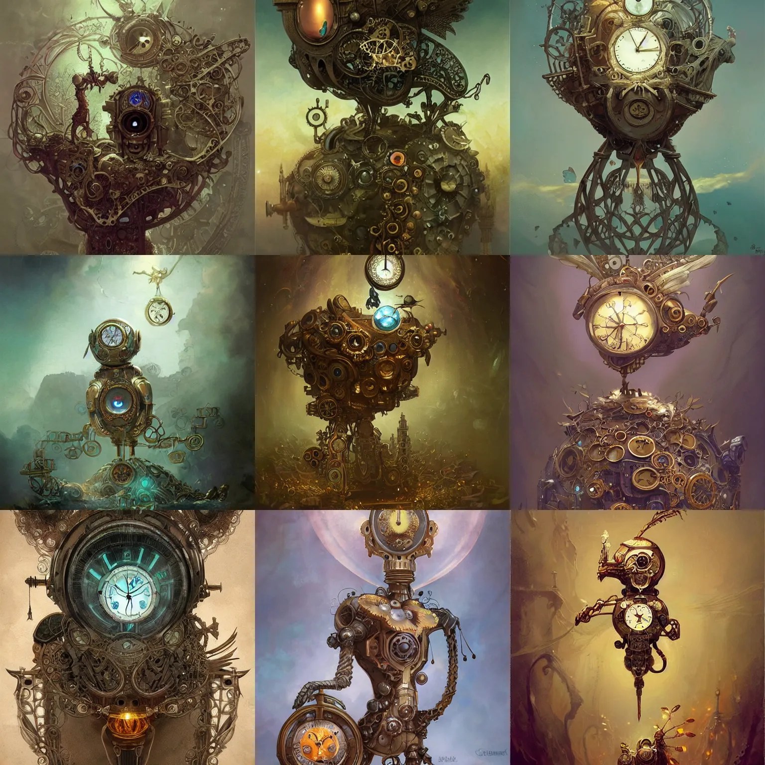 hollow filigree bird shaped clockwork golem, with a Stable Diffusion