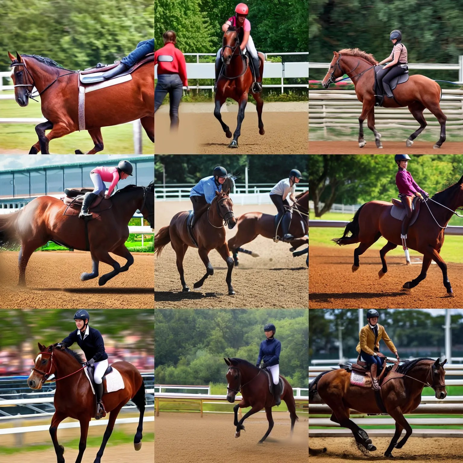 horse riding a person on 4 legs in a race, high Stable Diffusion