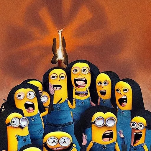 biblical painting of birth of minions from despicable Stable