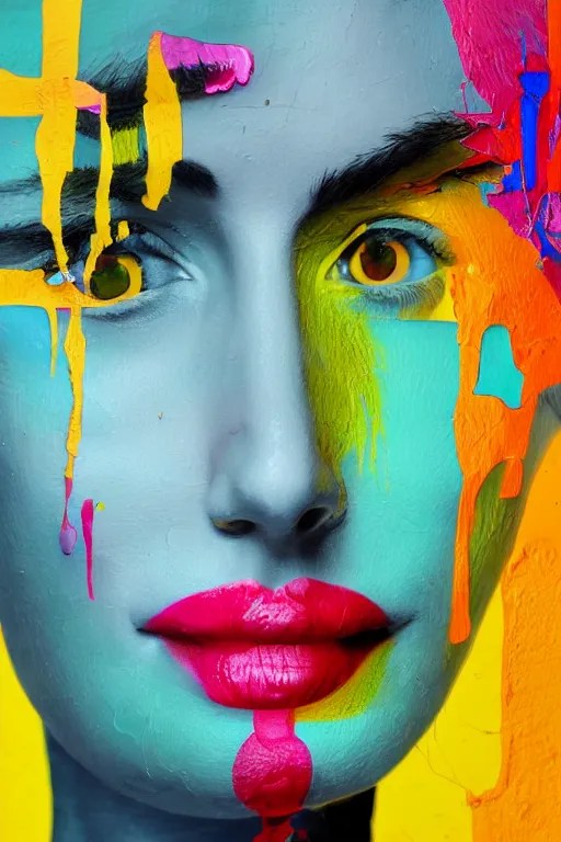 brutal glitched painting, female face and bright paint Stable Diffusion OpenArt