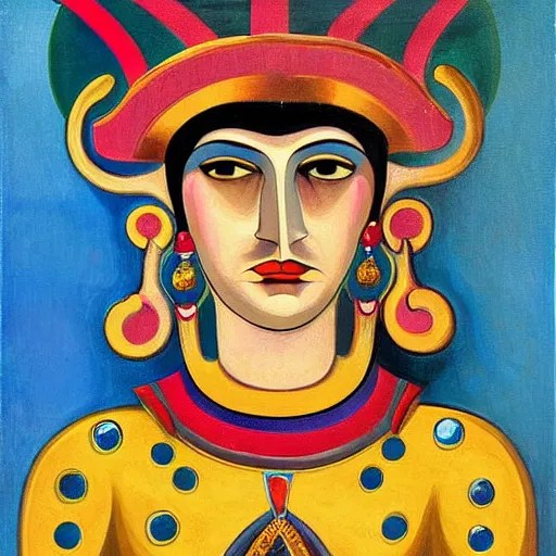 a painting of a face with a crown on top of it, an art Stable