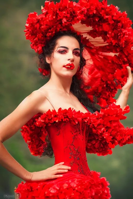 spanish flamenco dancer in mallorca wearing a red Stable Diffusion