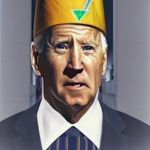 conehead joe biden wearing tefillin on his forehead, Stable Diffusion