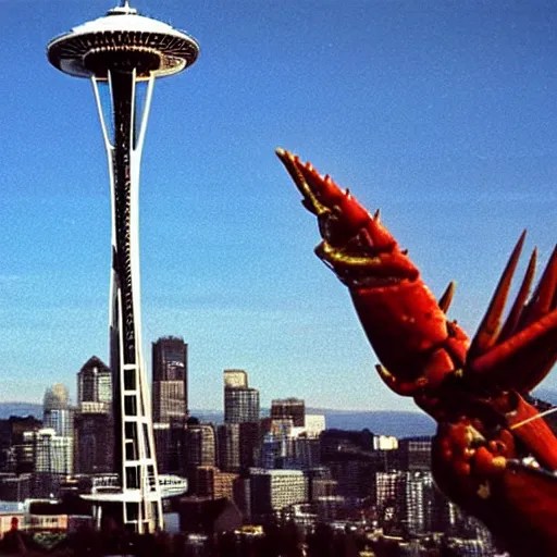 giant lobster Kaiju attacking the space needle in Stable Diffusion OpenArt