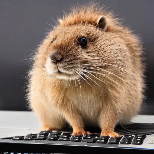 fluffy gopher sitting on old computer keyboard, Stable Diffusion
