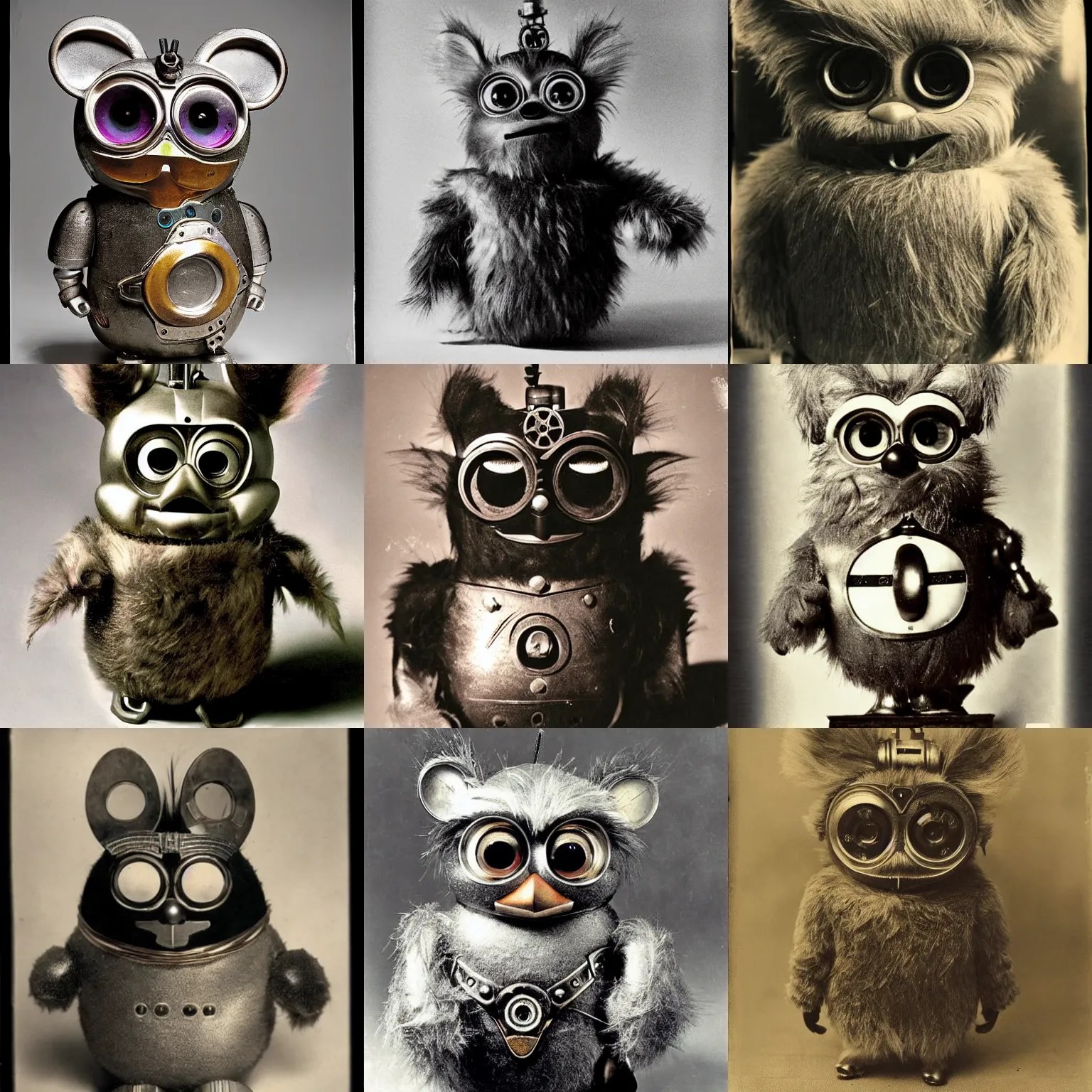a 1900's photograph of a furby made out of metal Stable Diffusion