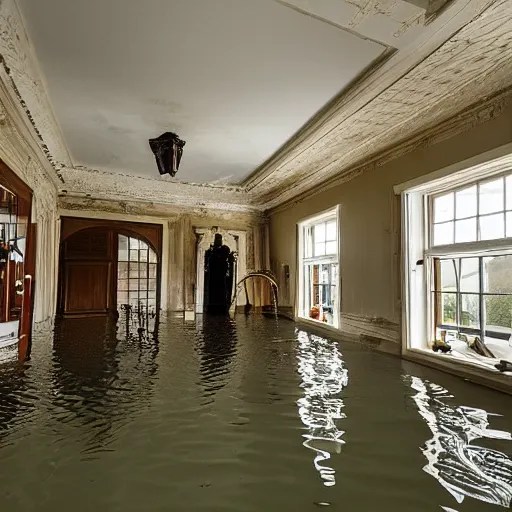 the inside of a flooded mansion Stable Diffusion