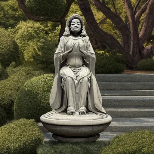 marble statue of oprah winfrey meditating in a rococo Stable