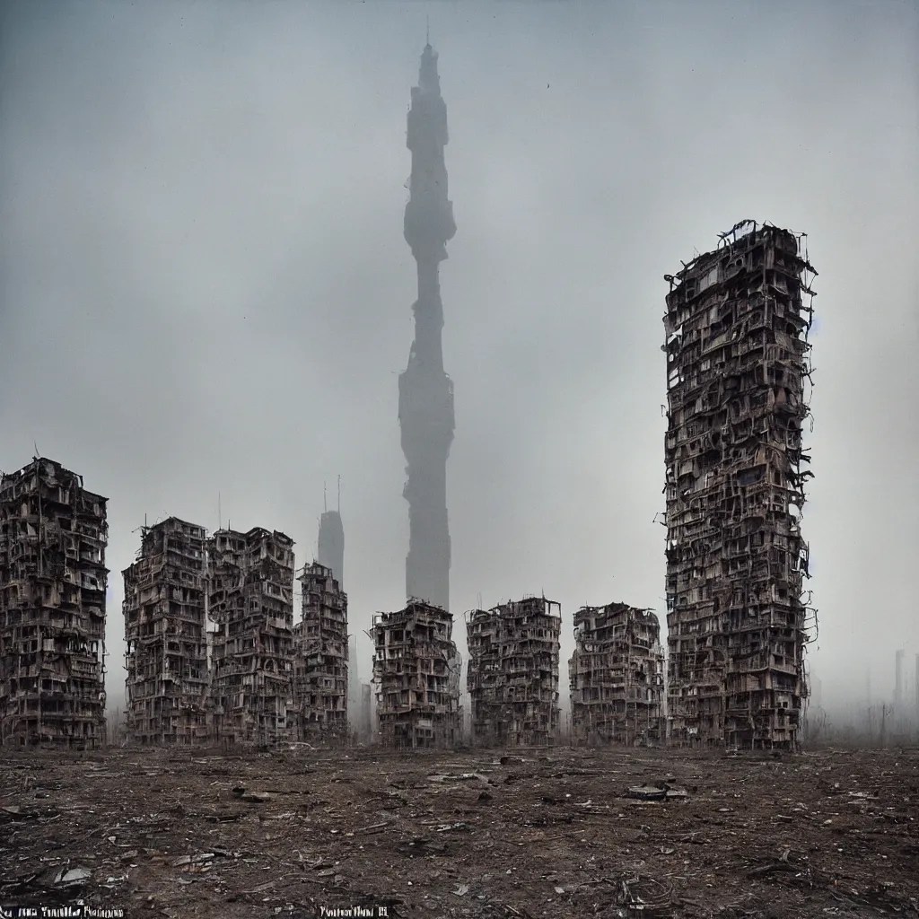 tall towers, made up of makeshift squatter housing Stable Diffusion